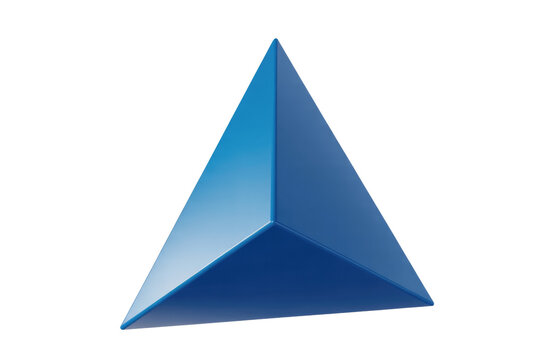 A 3D render of a blue triangular pyramid, isolated on a transparent background. background removed