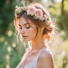 Elegant bride portrait floral crown nature inspired style