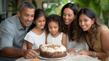 A blended family celebrating a child’s birthday with a mix of cultural traditions and modern party games, capturing authentic moments of joy, diverse families, authentic moments, h