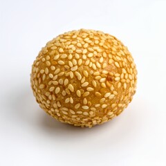 Golden sesame ball featuring a delicious treat prepared as a culinary dessert on white background