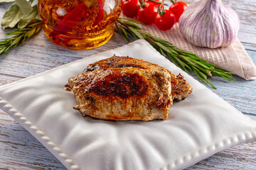 Roasted pork schnitzel steak piece