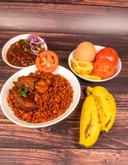 Assorted African meal on wooden table