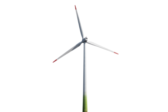 Isolated wind turbine with three blades against a transparent background. Renewable energy source. background removed - Powered by Adobe