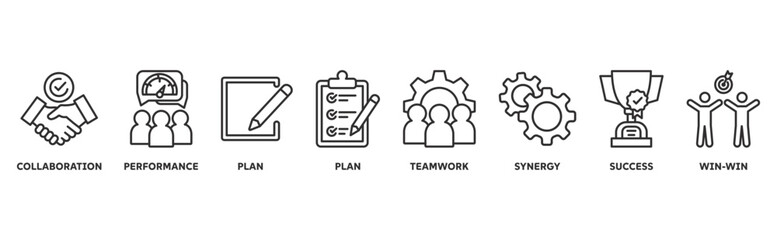Partnership icon set illustration illustration concept with icon of Collaboration, performance, plan, plan, teamwork, synergy, success, win-win 