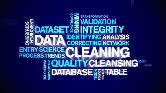 Data Cleaning animated word cloud-text design animation tag kinetic typography seamless loop.