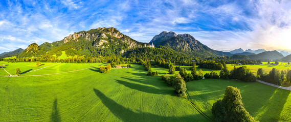 Schloss Neuschwanstein, Neuschwanstein Castle Panorama Landscape Photo, Schwangau Germany