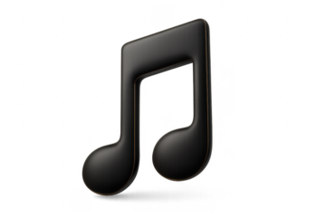 Black music note with gold border floating on transparent background