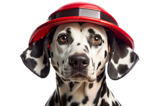 Dalmatian dog wearing red helmet isolated on a transparent background
