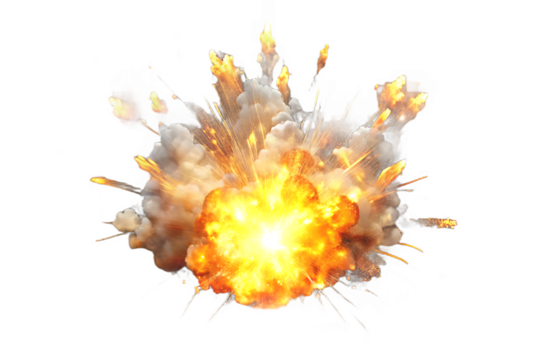 Fiery blast cloud burst isolated on a transparent background