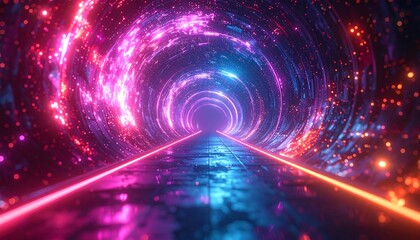Obraz premium Abstract tunnel with vibrant swirling pink and blue lights, receding into a distant vanishing point