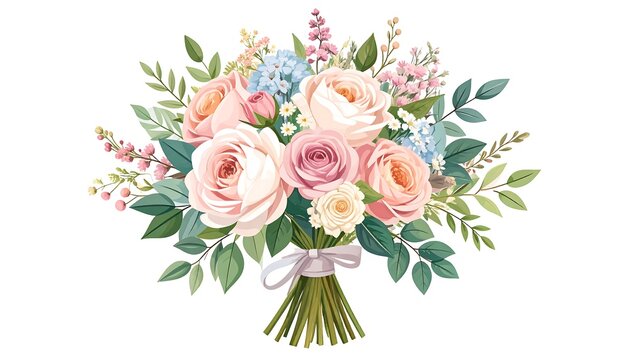 A bouquet of pastel-colored roses and other flowers