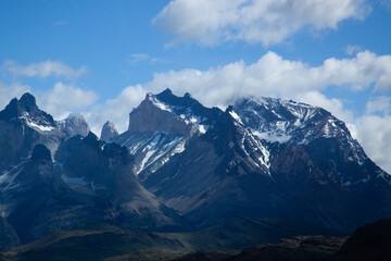 Mountains with snow from Torres del Paine in Chile