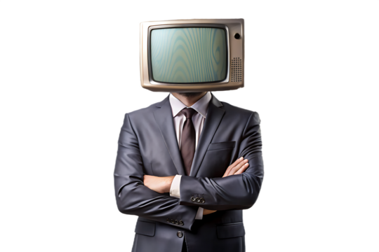 Man television head suit isolated on a transparent background