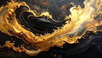 Obraz premium A captivating abstract design features swirling patterns of gold and black hues, showcasing dynamic movement and luxurious textures.