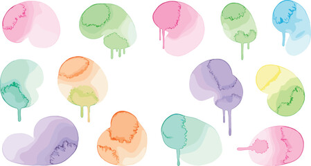 Abstract watercolor-style kidney shapes with dripping textures, vibrant gradients, and organic patterns for artistic design, backgrounds, or visual inspiration