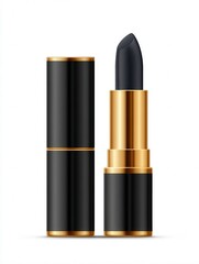 Obraz premium A stylish black lipstick tube with a sleek gold accent, Ideal for beauty and fashion advertising, social media posts, or articles focused on makeup trends and products,