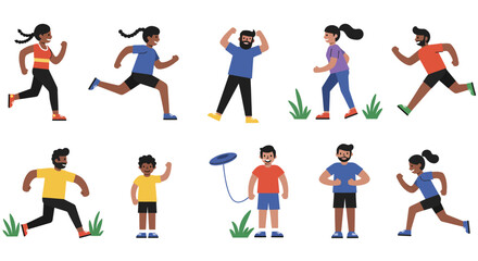 Active People Engaging in Various Outdoor Activities, a Collection of Diverse Illustrations