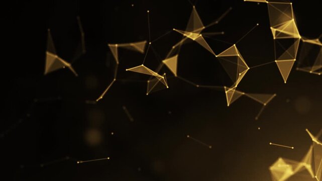 Abstract plexus background of golden lines and dots connection in the space. Star constellations, plexus network structure. Big data, technology, business, and presentations. Luxury golden lines. 4k.