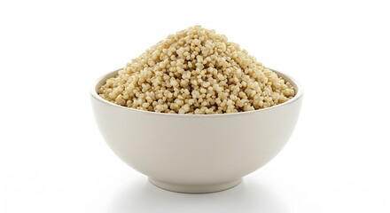Bowl of Cooked Quinoa on White Background, Healthy Food.