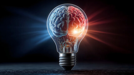 Brain Inside Lightbulb Concept of Idea and Innovation AI Generated