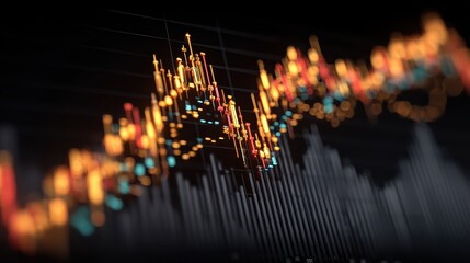 Stacks of coins resting on a financial chart showing fluctuations in the market, emphasizing investment, growth, and currency