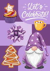 Lets Celebrate Party Invitation Purple Gnome Sweet Treats