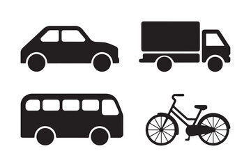 Fototapeta premium Four types of vehicles in black silhouette icons