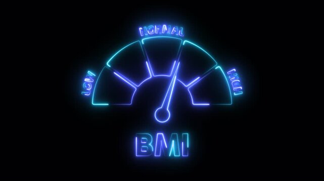 Animated Neon Glow BMI Meter Transitioning from Healthy to Obese for Body Mass Index