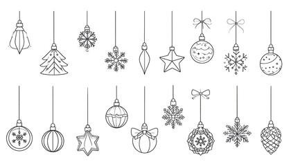 Fototapeta premium A collection of festive, outlined Christmas ornaments, perfect for coloring or design inspiration.