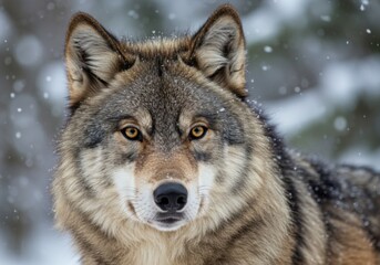 Fototapeta premium Winter portrait of wolf with textured coat.