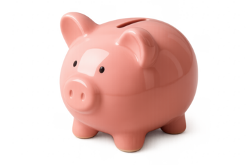 Pink piggy bank representing saving money on transparent background