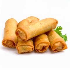 Golden fried spring rolls oriental delicacy savory snack tempting appetizer culinary delight on white background