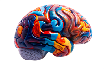 Colorful cerebral cortex model isolated on a transparent background