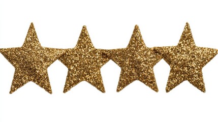 four gold glitter stars against a white background  each star is outlined and filled with a glittery texture