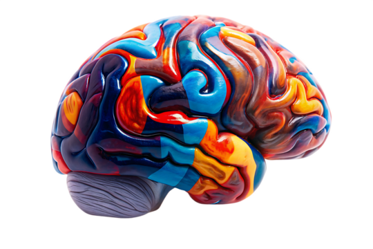 Colorful cerebral cortex model isolated on a transparent background - Powered by Adobe