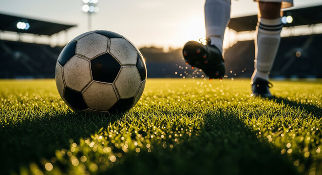 Soccer Free Kick in Action on Grass Field - Powered by Adobe