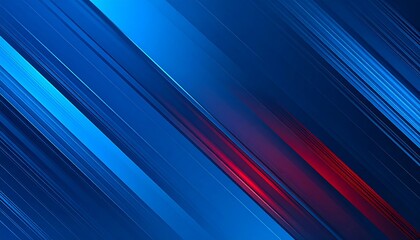 Abstract, vibrant design featuring diagonal lines in shades of blue with a red accent, creating a dynamic, modern visual