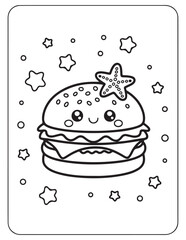 Cute kawaii summer coloring pages, kawaii animals coloring pages, summer, summer coloring page, bold & easy coloring pages, line art, vector illustration, black & white designs, kawaii characters