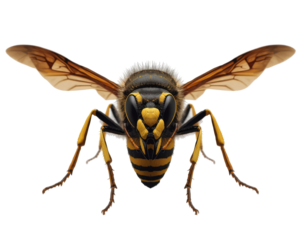 A striking macro shot showcasing the intricate details of a yellow jacket wasp in stunning clarity