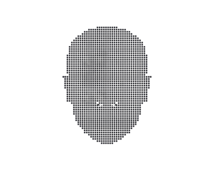 Abstract digital art representing a human head using circular patterns on solid concept