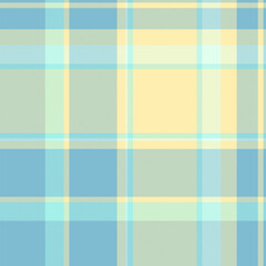 Stationary background fabric plaid, shirt check texture pattern. Duvet cover textile seamless vector tartan in cyan and yellow colors.