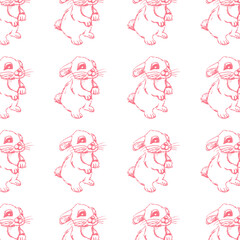 Pattern con coniglietti rosa in fila, illustrazione vettoriale isolata