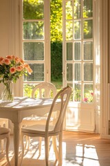 Fototapeta premium Sunlight streams through doors with flowers