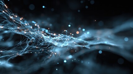 abstract of digital artificial intelligence glowing neural networks binary streams and futuristic tech structures on a dark backdrop