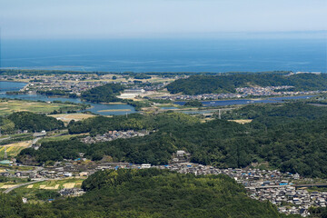 Fototapeta premium Scenic View of Town, River and Ocean from Ise Shima Skyline, Japan