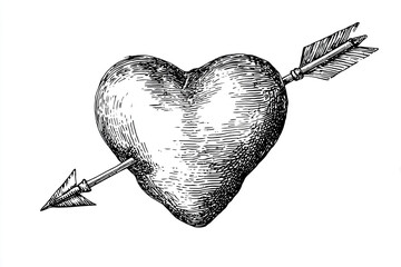 Hand drawn heart pierced by arrow romantic illustration love symbol design