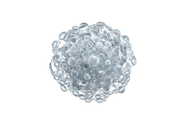 Water Droplet Microcosm: A close-up of a collection of water droplets, each capturing and refracting light in a captivating dance of clarity and form, forming a spherical shape.