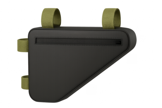 Black and green bicycle frame bag with transparent background