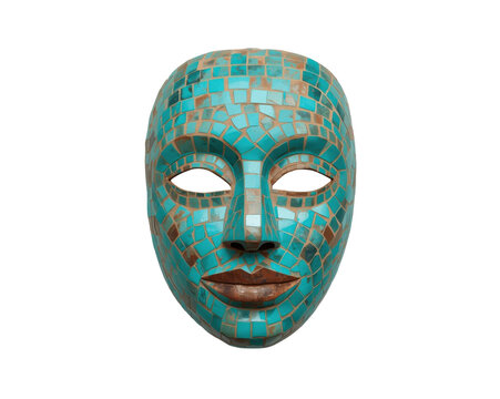 Captivating mosaic mask with intricate teal and brown details embodying cultural heritage - Powered by Adobe