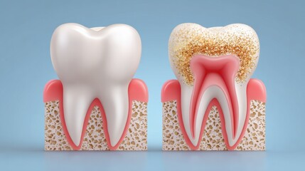 Premium photo of comparison of healthy tooth and tartar-affected tooth in detailed illustration.